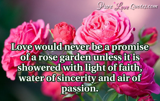 Love would never be a promise of a rose garden unless it is showered with light of faith, water of sincerity and air of passion.